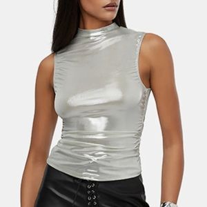 Shiny Silver mock neck top